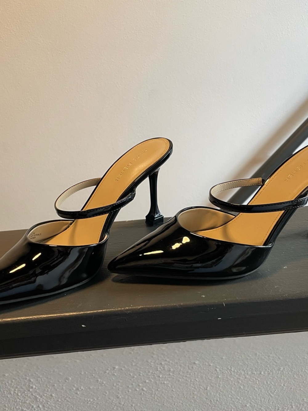 Marc Fisher Patent Leather Mule Heels in Black